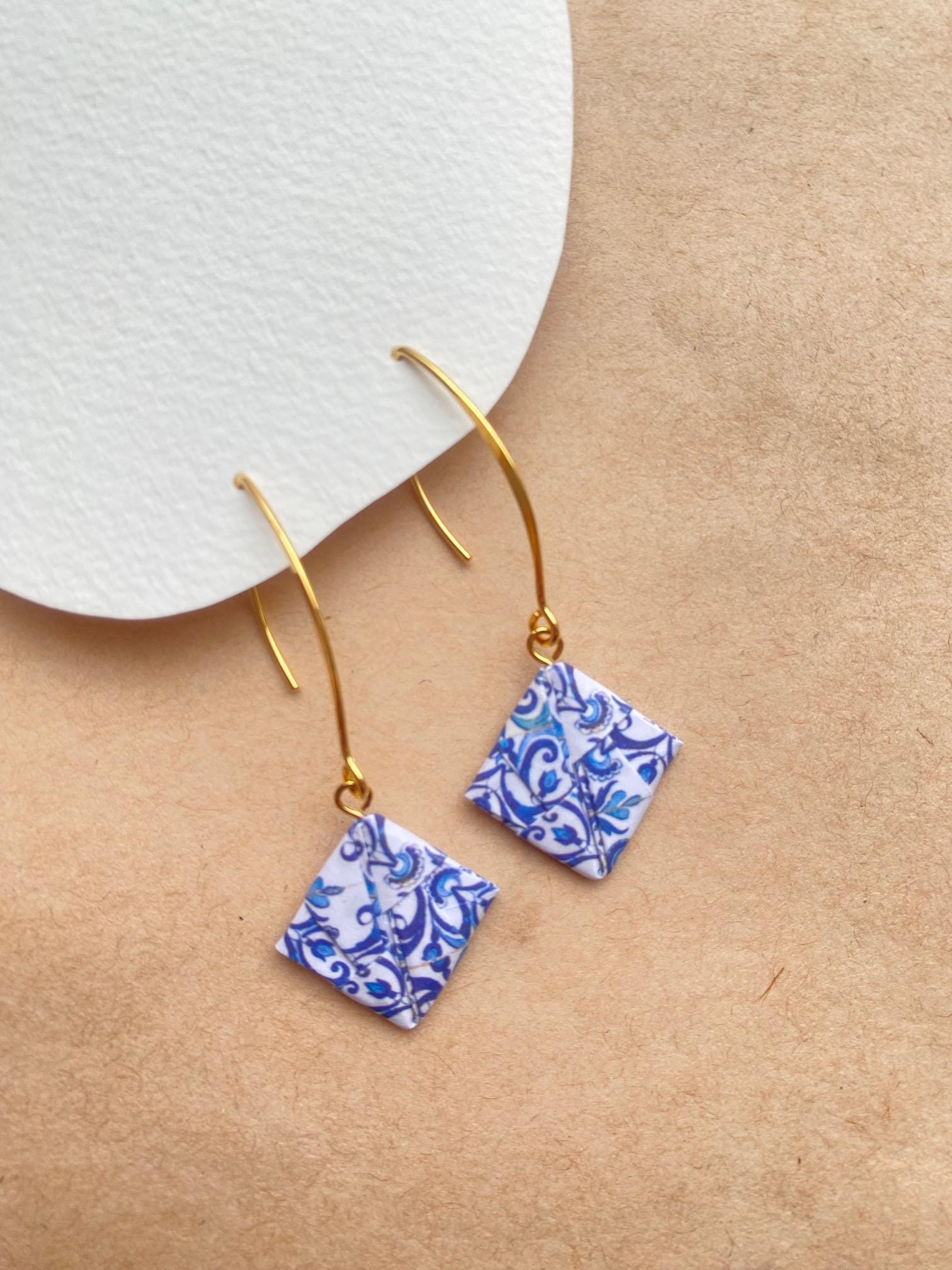 TILE | Brincos de Origami em Prata 925 padrão Azulejo Português feito à mão (etsy image id: 6781523630)