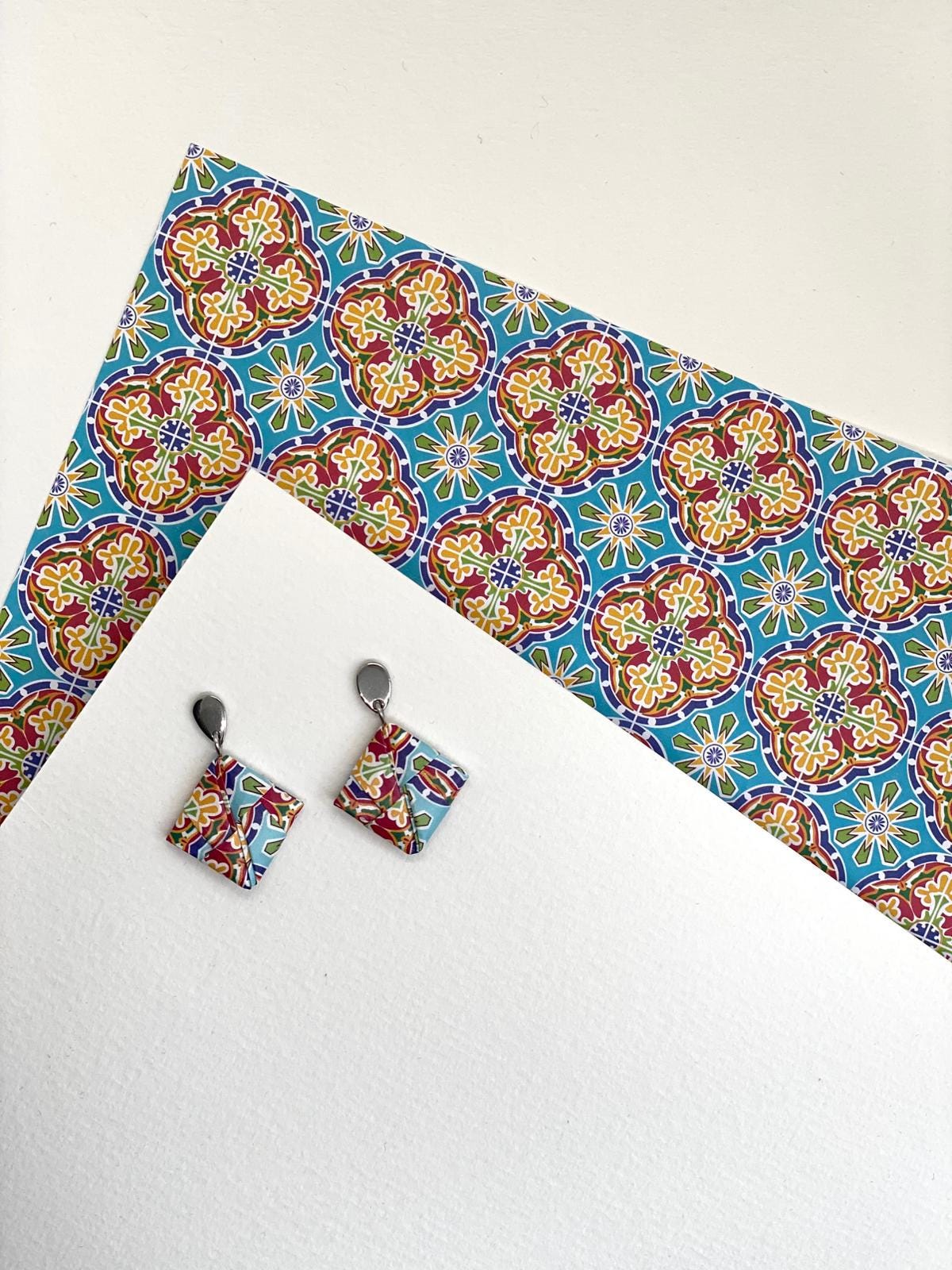 GOTA | Brincos de Origami em Aço Inoxidável papel Azulejo Português feitos à mão (etsy image id: 7887033250)