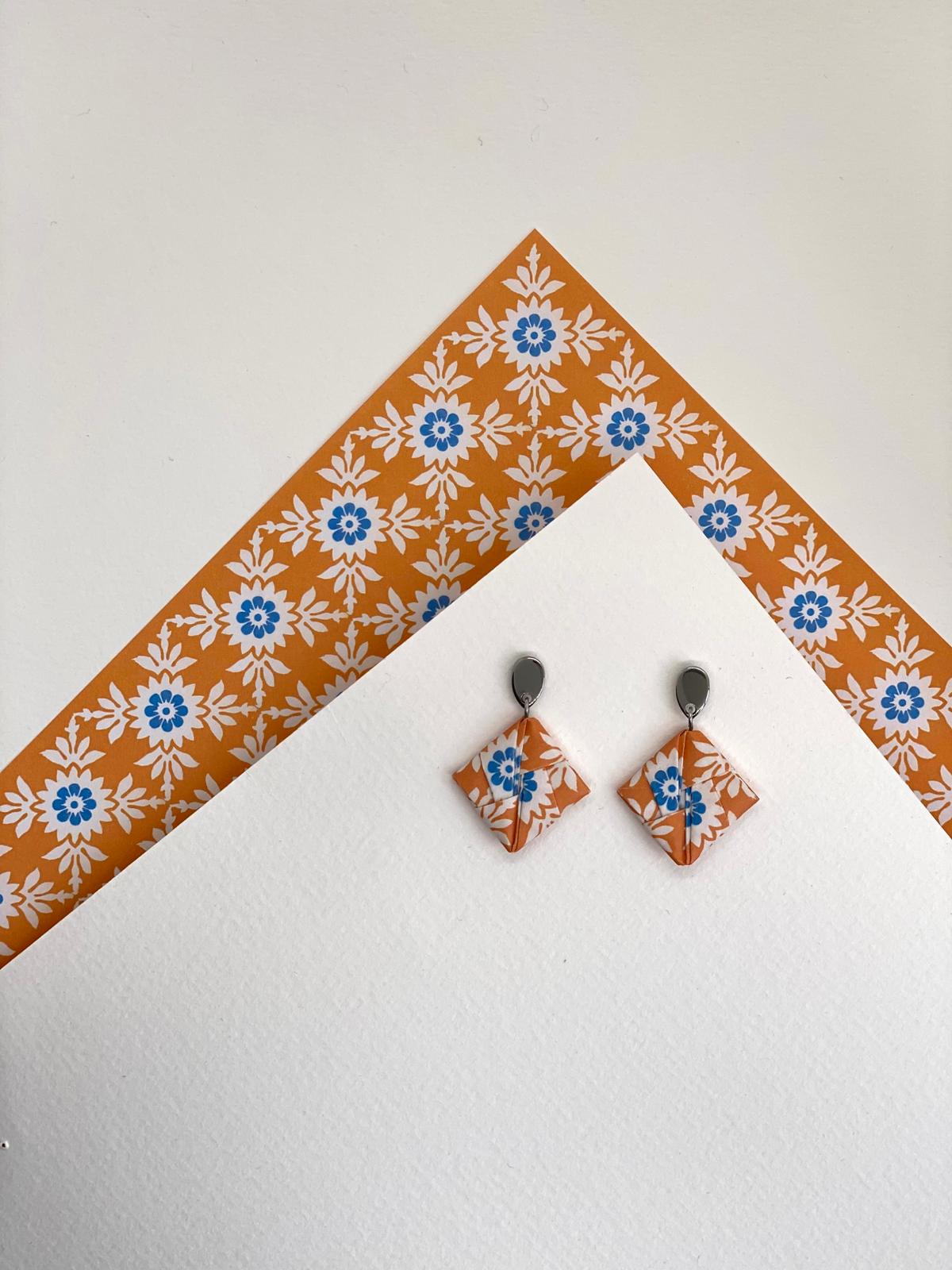 GOTA | Brincos de Origami em Aço Inoxidável papel Azulejo Português feitos à mão (etsy image id: 7933689930)