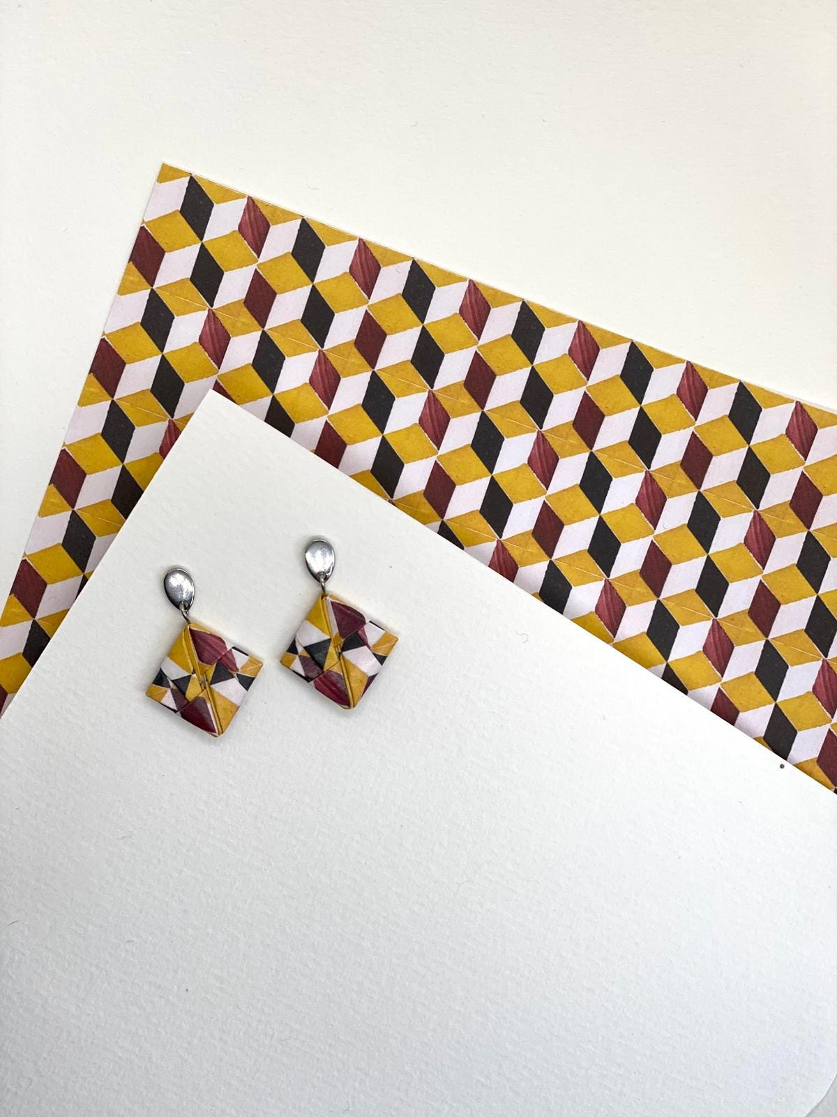GOTA | Brincos de Origami em Aço Inoxidável papel Azulejo Português feitos à mão (etsy image id: 7933689932)