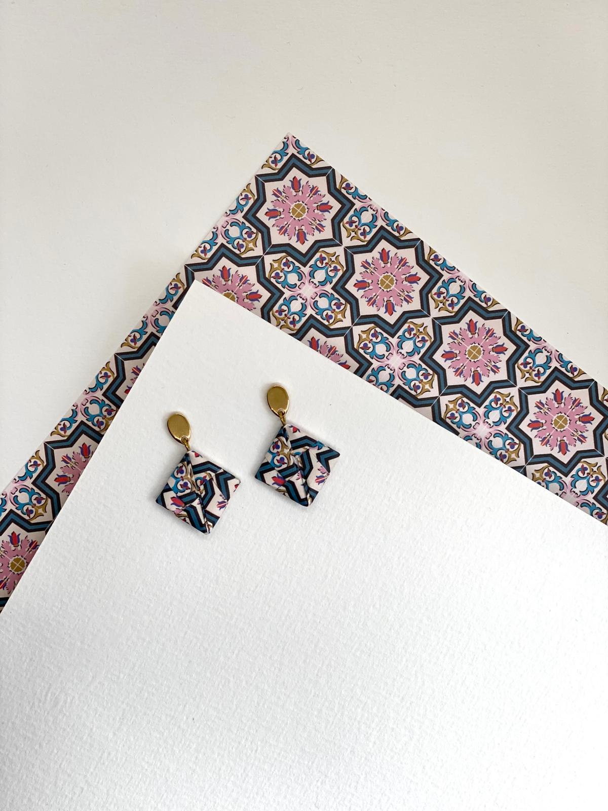 GOTA | Brincos de Origami em Aço Inoxidável papel Azulejo Português feitos à mão (etsy image id: 7933689940)