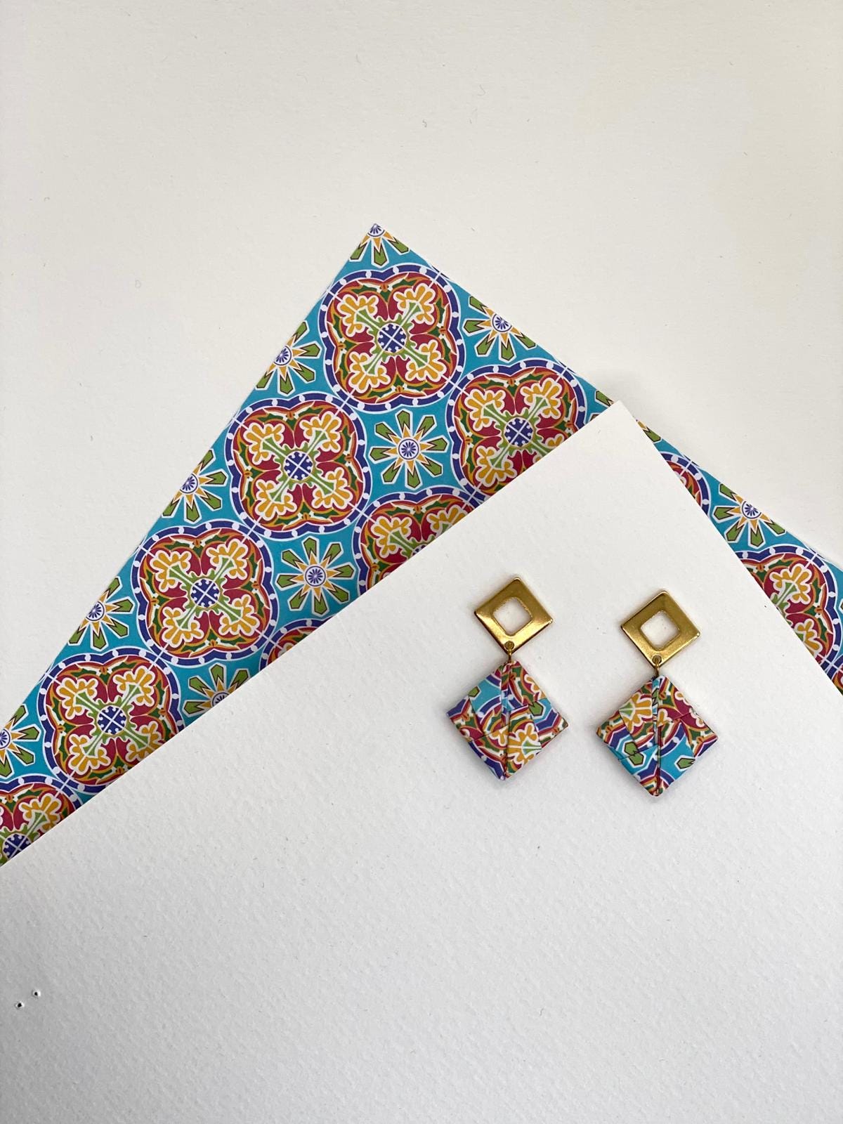 LOSANGO | Brincos de Origami em Aço Inoxidável papel Azulejo Português feitos à mão (etsy image id: 7933721812)
