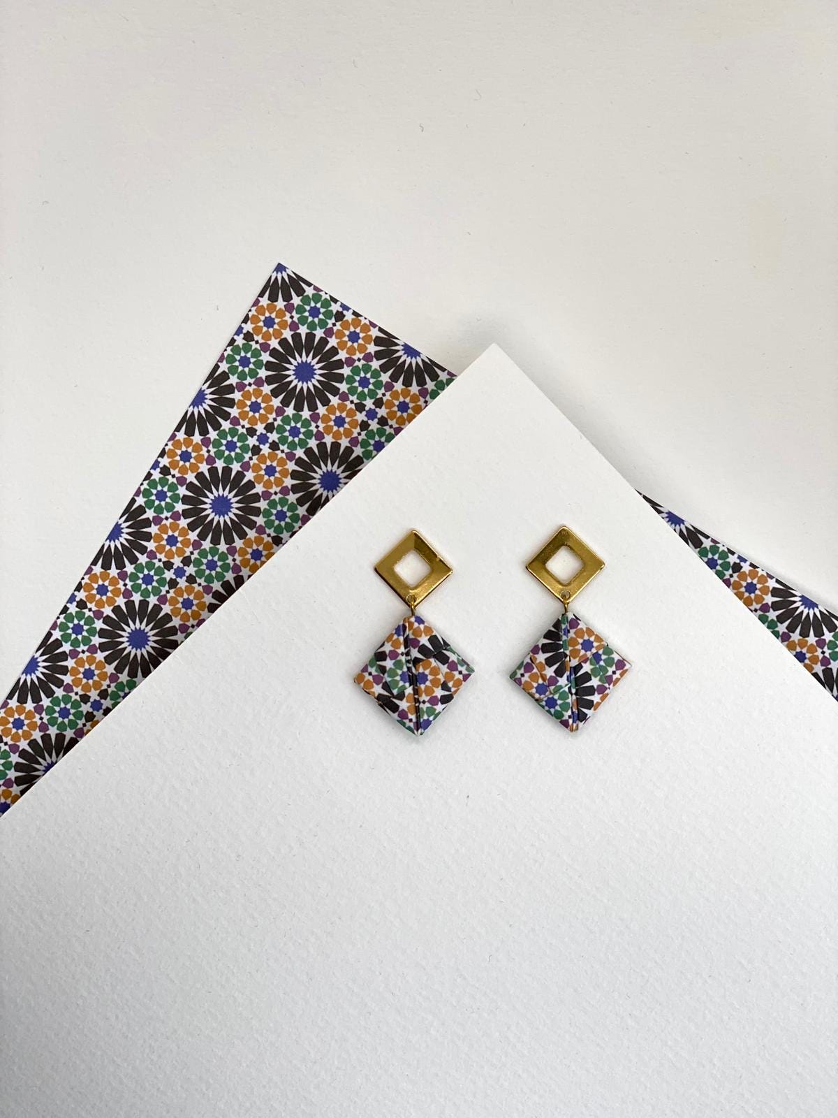 LOSANGO | Brincos de Origami em Aço Inoxidável papel Azulejo Português feitos à mão (etsy image id: 7933721824)