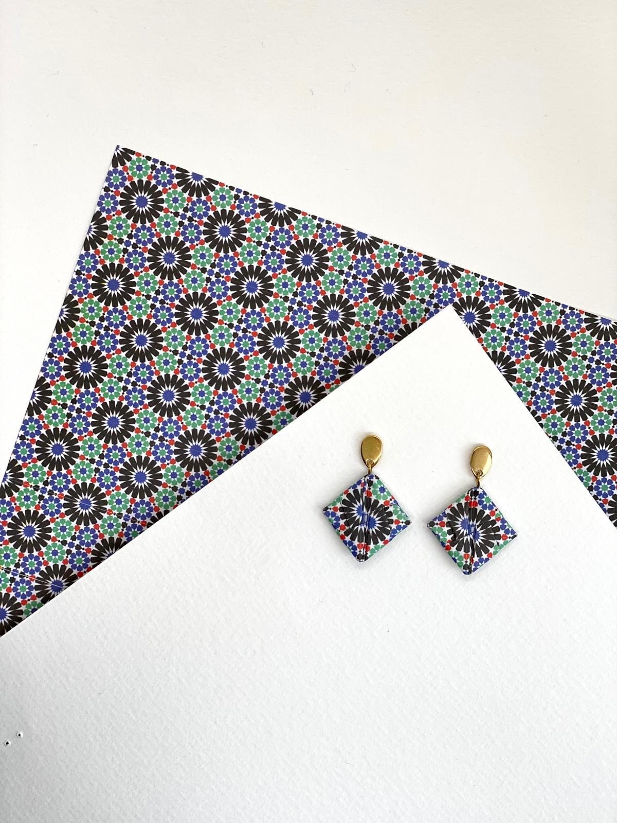 GOTA | Brincos de Origami em Aço Inoxidável papel Azulejo Português feitos à mão (etsy image id: 7934992993)