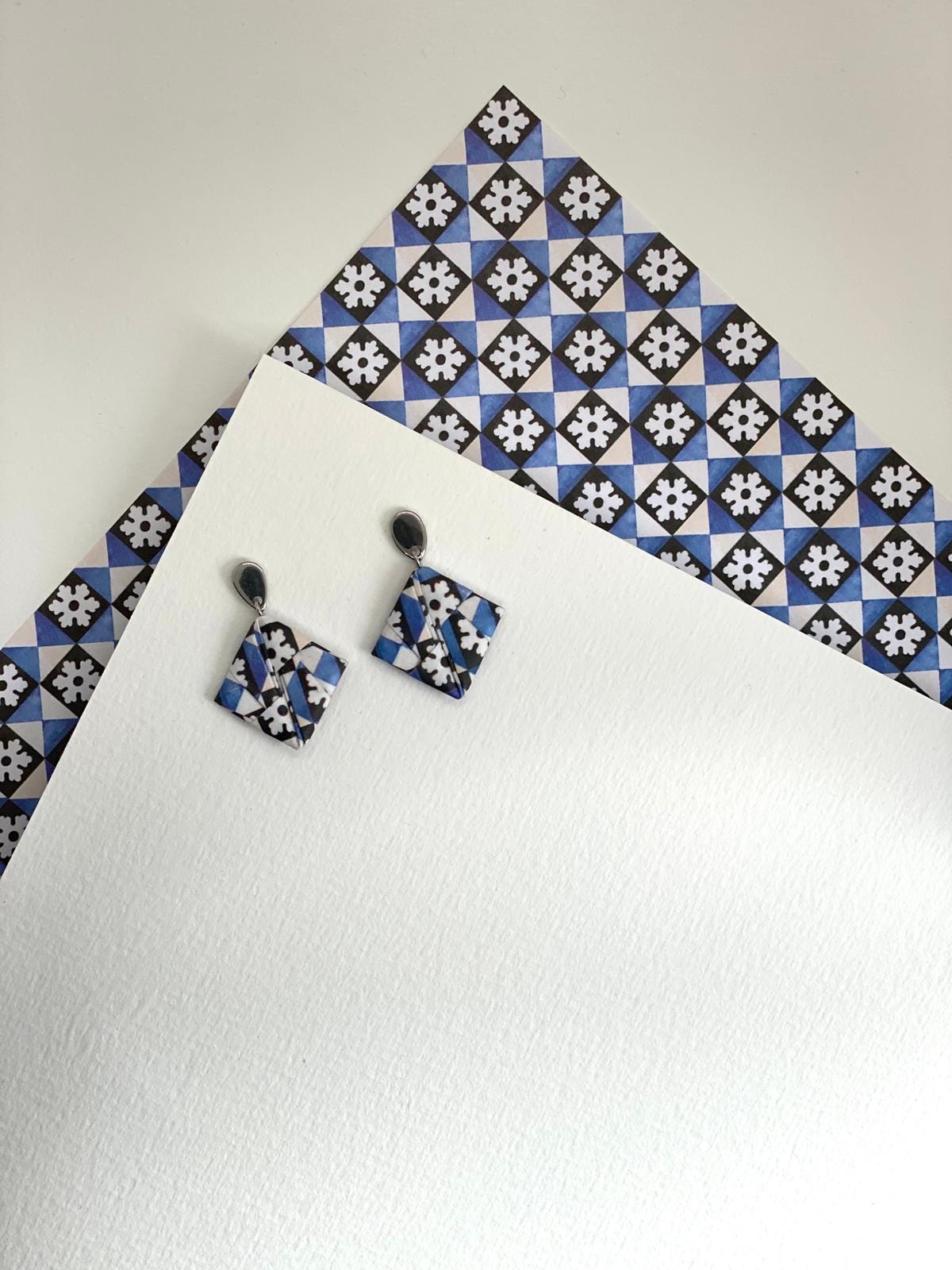 GOTA | Brincos de Origami em Aço Inoxidável papel Azulejo Português feitos à mão (etsy image id: 7981644957)