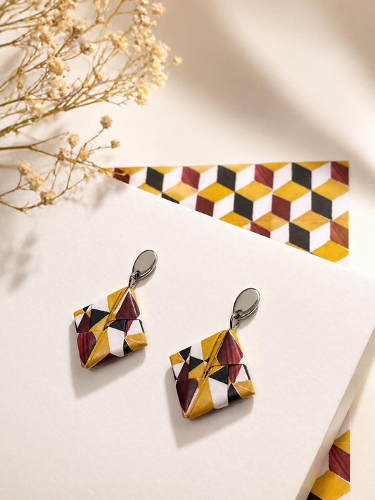 GOTA | Brincos de Origami em Aço Inoxidável papel Azulejo Português feitos à mão (etsy image id: 8006885149)
